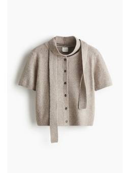 H&M - Women Beige Scarf-Detail Cardigan