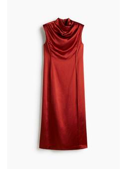H&M - Women Red Shoulder-Pad Satin Dress
