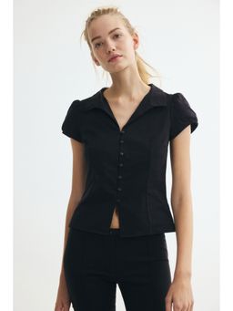 H&M - Women Black Collared button-front Shirt