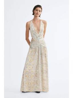 H&M - Women Beige Open-Back Halterneck Dress