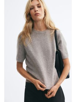 H&M - Women Beige Fine-Knit T-Shirt