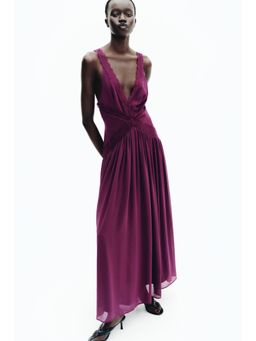 H&M - Women Purple Lace-inset chiffon dress