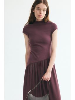 H&M - Women Purple Asymmetric Dual-Fabric Dress