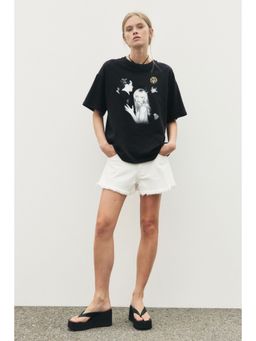 H&M - Women Black Oversized Printed T-Shirt