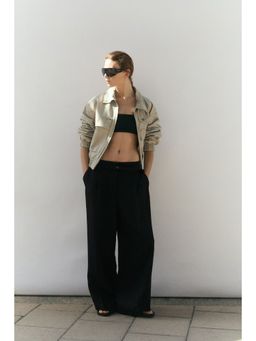 H&M - Women Black Wide Belted Trousers