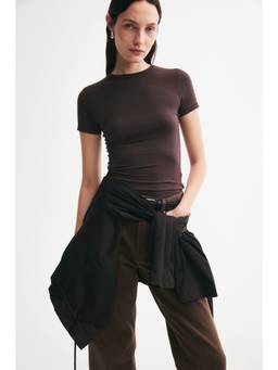 H&M - Women Brown Fitted Stretch T-Shirt