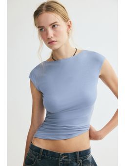H&M - Women Blue Draped Cap-Sleeved Top