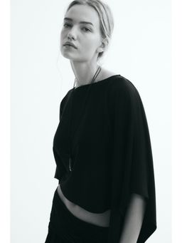 H&M - Women Black Viscose-Blend Cape Sleeves Top