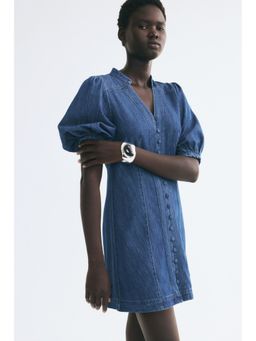 H&M - Women Blue Puff-Sleeved Denim Dress