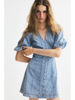 H&M - Women Blue Puff-Sleeved Denim Dress