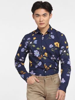 Jack & Jones - Navy Blue Floral Full Sleeves Shirt