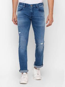 Spykar - Mid Blue Cotton Comfort Fit Regular Length Jeans for Men (rafter)