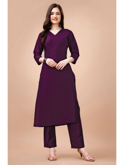 MOJILAA - Purple Chinon Silk Solid Kurta with Pant (Set of 2)