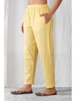 Zuri - Women Yellow Cotton Slub Premium Pant