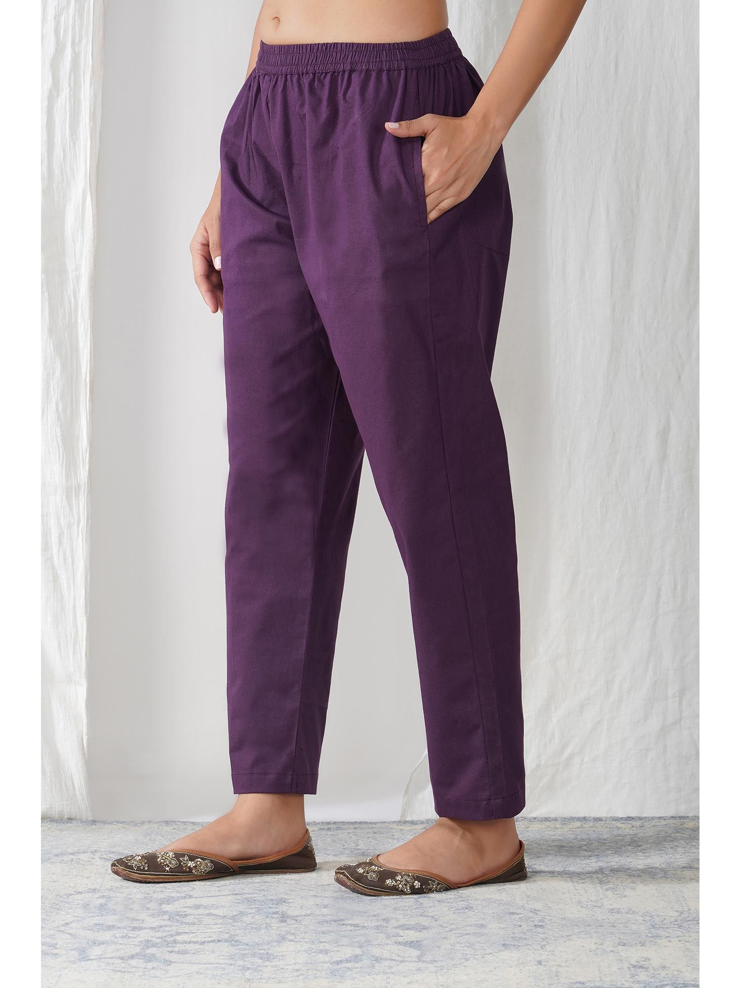zuri Women Purple Relaxed Fit Solid Cotton Pant-picture-11