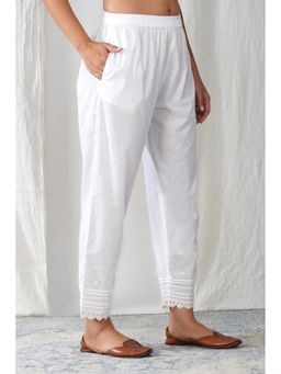 Zuri - Women White Relaxed Fit Solid Lace Cotton Pant