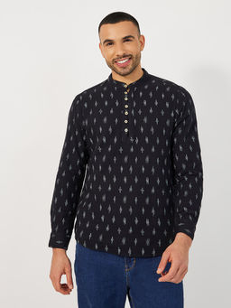 Styli - Men Abstract Patterned Relaxed Fit Mandarin Collar Shirt