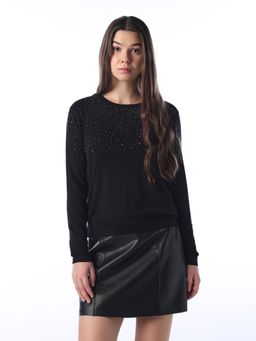 ONLY - Womens Embellished Regular Fit Black Sweater