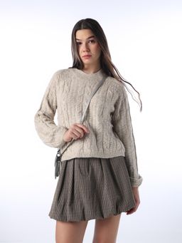 ONLY - Womens Self Design Regular Fit Beige Sweater