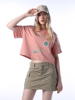 ONLY - Womens Typography Regular Fit Pink T-Shirt