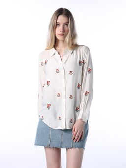 ONLY - Womens Floral Print Regular Fit White Shirt