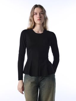 ONLY - Womens Solid Fit and Flare Black Top