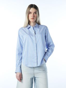 ONLY - Womens Vertical Stripes Regular Fit Blue Shirt