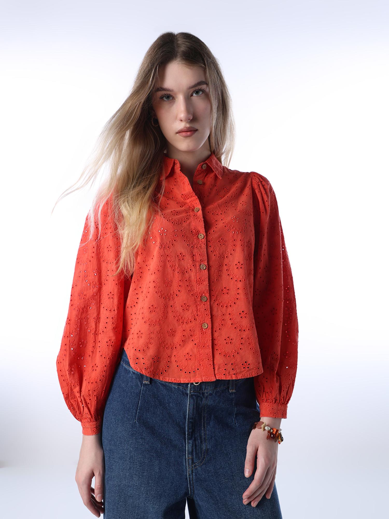 only Womens Self Design Regular Fit Red Shirt-picture-34