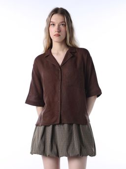 ONLY - Womens Solid Boxy Fit Brown Shirt