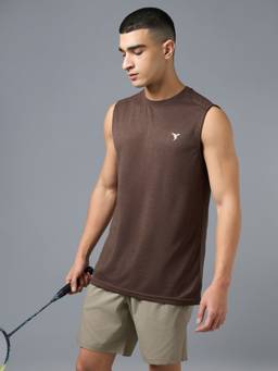 Technosport - Men Brown Double Cool Blue Slim Fit Round Neck Vest