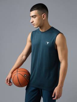 Technosport - Men Teal Double Cool Blue Slim Fit Round Neck Vest