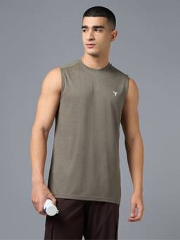 Technosport - Men Olive Double Cool Blue Slim Fit Round Neck Vest