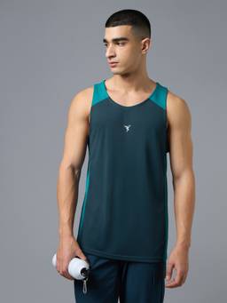 Technosport - Men Grey Colorblock Technocool Slim Fit Round Neck Sports Gym Vest