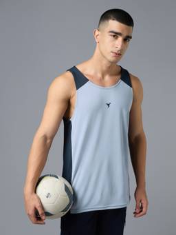 Technosport - Men Blue Colorblock Technocool Slim Fit Round Neck Sports Gym Vest
