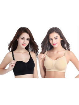 BRACHY - Women Black & Beige Maternity Nursing Breastfeeding Bras (Pack of 2)