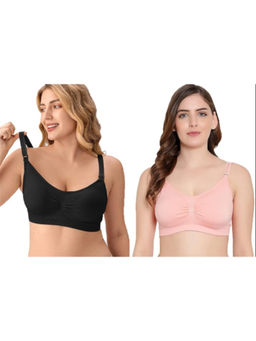 BRACHY - Women Black & Pink Maternity Nursing Breastfeeding Bras (Pack of 2)