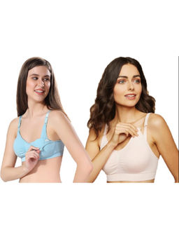 BRACHY - Women Beige & Blue Maternity Nursing Breastfeeding Bras (Pack of 2)