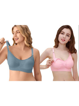 BRACHY - Women Blue & Pink Maternity Nursing Breastfeeding Bras (Pack of 2)