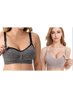 BRACHY - Women Black & Grey Maternity Nursing Breastfeeding Bras (Pack of 2)