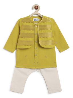TIBER TABER - Boys Green Cotton Plain Kurta with Pyjama