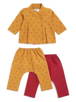 TIBER TABER - Girls Yellow Cotton Printed Top with Pants