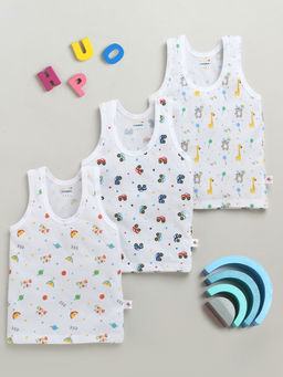 Bumzee - White Printed Comfortable Vests (Pack of 3)
