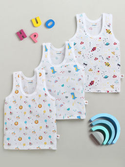 Bumzee - White Printed Comfortable Vests (Pack of 3)