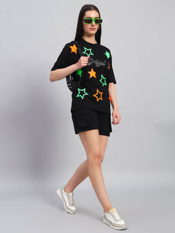 Griffel - Women Graphic Print Black T-Shirt and Shorts