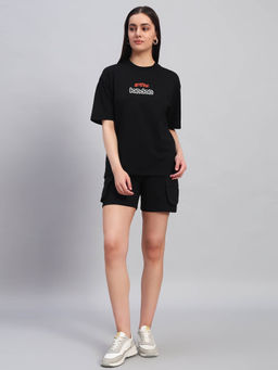 Griffel - Women Graphic Print Black T-Shirt and Shorts