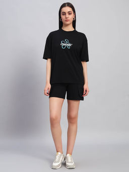 Griffel - Women Graphic Print Black T-Shirt and Shorts