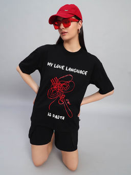 Griffel - Women Graphic Print Black T-Shirt and Shorts