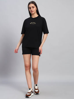 Griffel - Women Graphic Print Black T-Shirt and Shorts