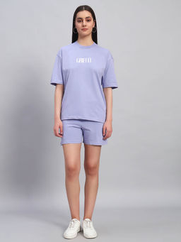 Griffel - Women Graphic Print Lavender T-Shirt and Shorts