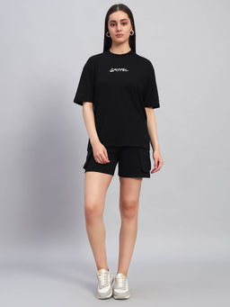 Griffel - Women Graphic Print Black T-Shirt and Shorts